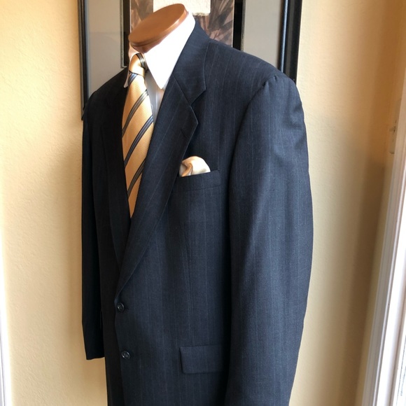 Hart Schaffner & Marx Famous Barr 2 Piece Dark Gray Pinstripe Wool Suit Size 43L - Picture 9 of 16